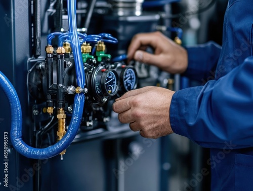 Technician inspecting industrial machine
