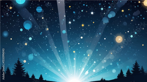 abstract Christmas night cityscape with glowing stars and snowy winter sky