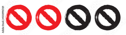 Grunge prohibition sign. Empty prohibition sign, no symbol. Red stop sign vector illustration set. Forbidden sign Art & Illustration