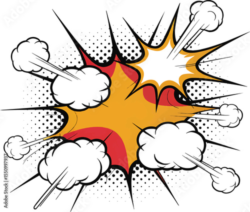 Cartoon Comic Book Explosion with White Smoke and Yellow Burst vector illustration,Generative Ai
