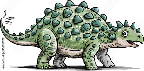 Cute Cartoon Stegosaurus Dinosaur with Spikes and Tail vector illustration,Generative Ai