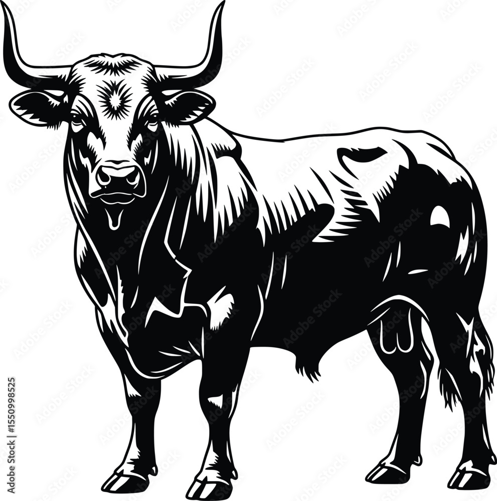 Fototapeta premium black silhouette cow shape sharp image white background
