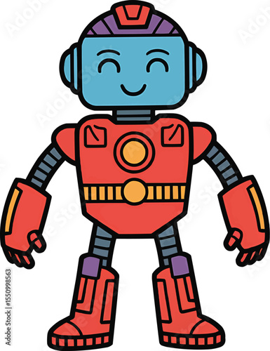 Cute Cartoon Robot in Red and Blue Tech Suit vector illustration,Generative Ai