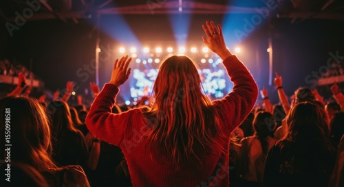 Enthralling Concert Experience: A Woman's Joyful Abandon at a Live Music Event