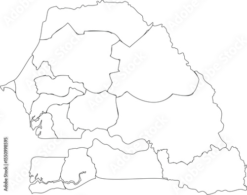 Outline Map of Senegal with Administrative Regional Borders