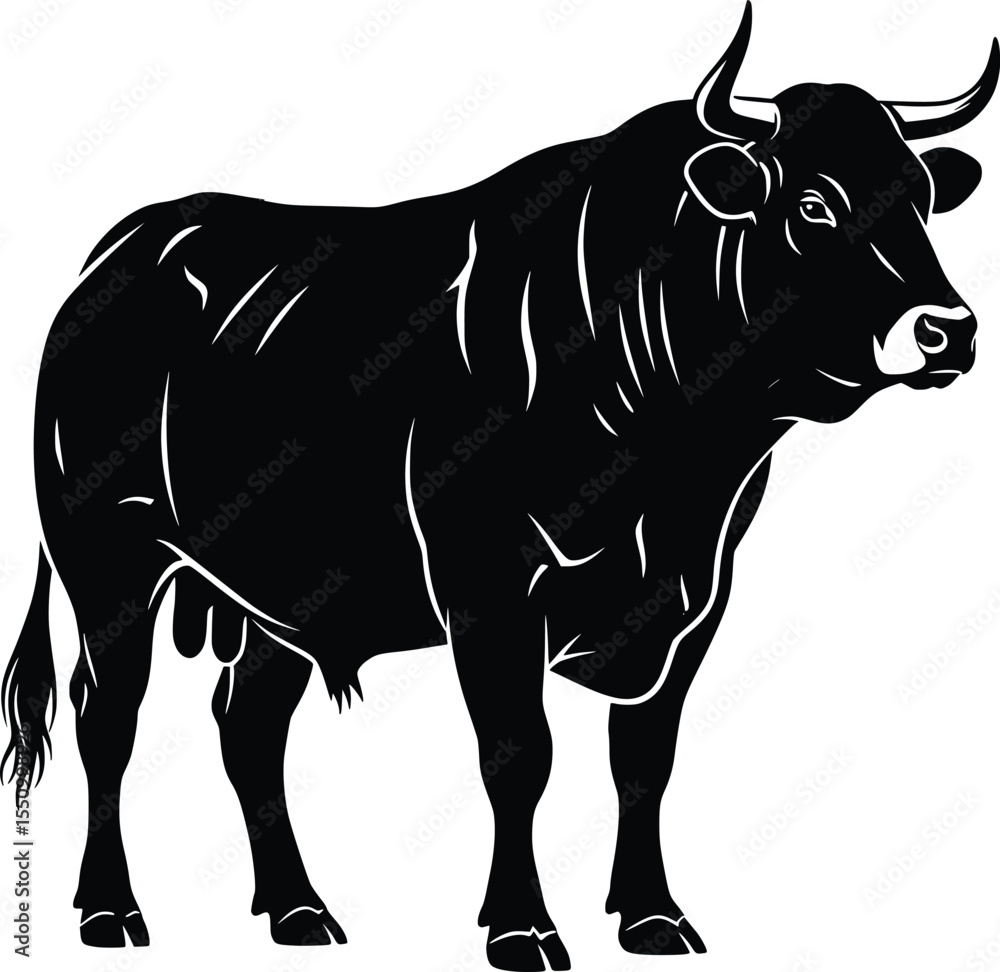 Fototapeta premium black silhouette cow shape sharp image white background