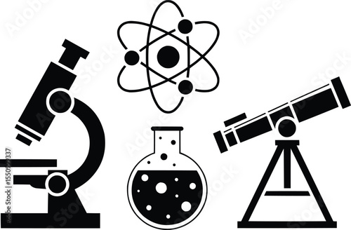 Set Of Silhouette Scientific equipment vector illustration,Generative Ai