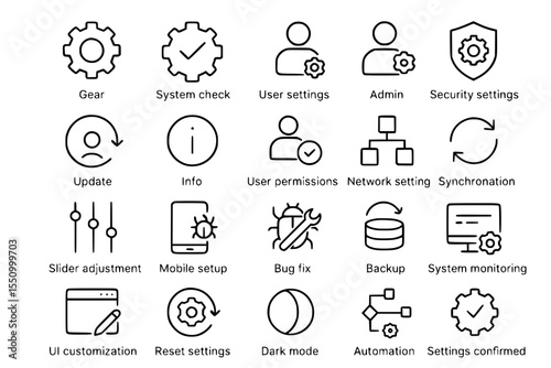 System Settings & UI Management Line Icon Set - Essential Interface Icons