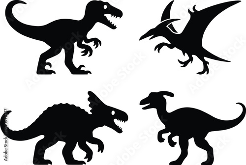 Collection of dinosaur silhouettes Vector,Generative Ai