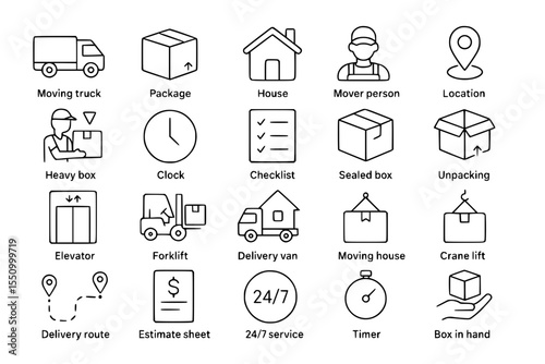 Moving and Relocation Service Line Icons - Logistics & Delivery Set