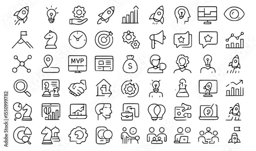 Startup & Business Growth Line Icon Set - Innovation & Entrepreneurship