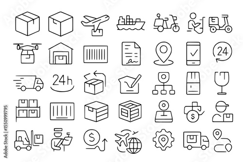 Delivery & Logistics Service Line Icon Set - Shipping & Supply Chain