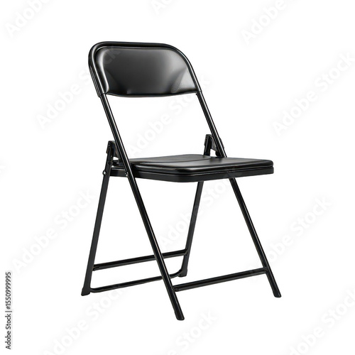 Black folding chair, angled view (3)