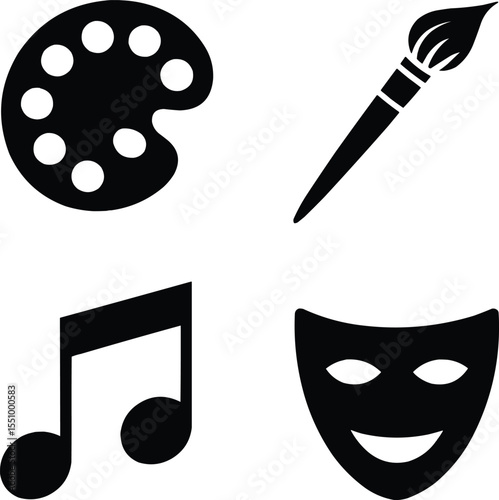 Creative art and music icons including brush and note  silhouette Vector,Generative Ai
