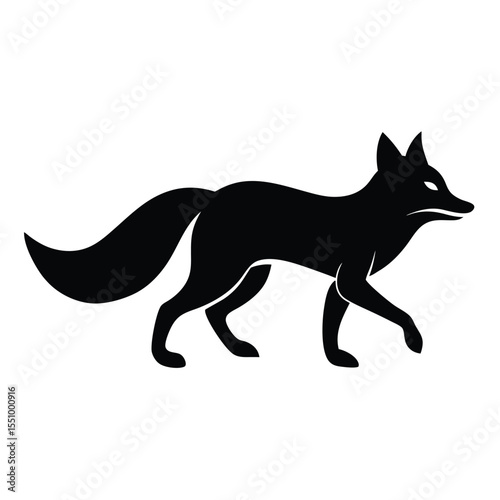 fox running silhouette vector on white background