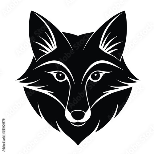 fox face silhouette vector on white background