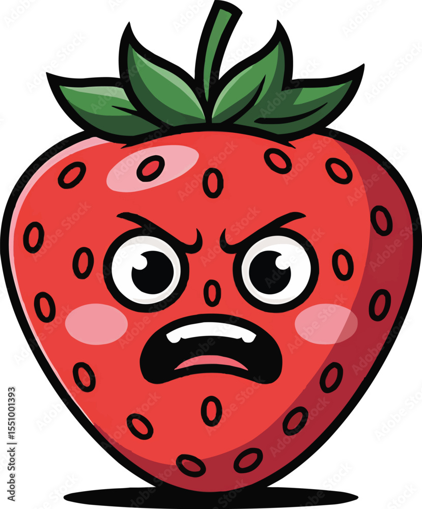 Obraz premium Angry strawberry with expressive face vector illustration,Generative Ai