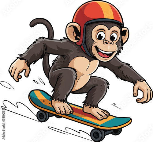 Joyful monkey riding skateboard vector illustration,Generative Ai