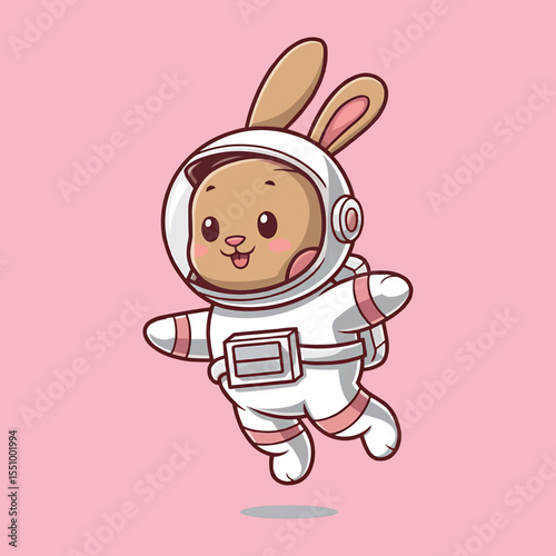 Adorable bunny astronaut floating in space vector illustration,Generative Ai
