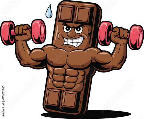 muscular chocolate cartoon lifting weights vector illustration,Generative Ai