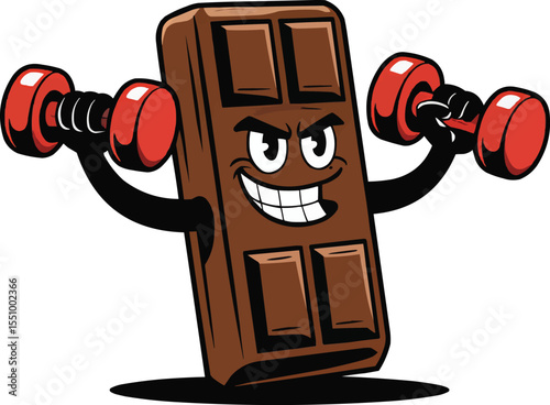 cartoon chocolate bar lifting dumbbells vector illustration,Generative Ai