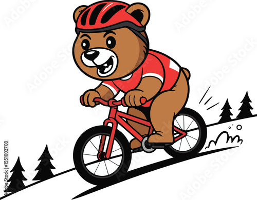 Cycling Bear Cartoon Vector Illustration,Generative Ai