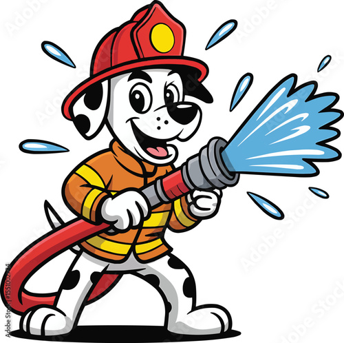 Firefighter Dog with Hose Vector Illustration,Generative Ai