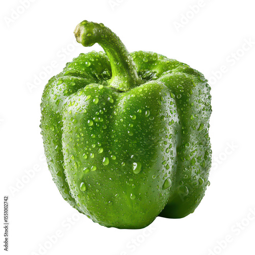 Fresh green bell pepper, glistening with water droplets (1)