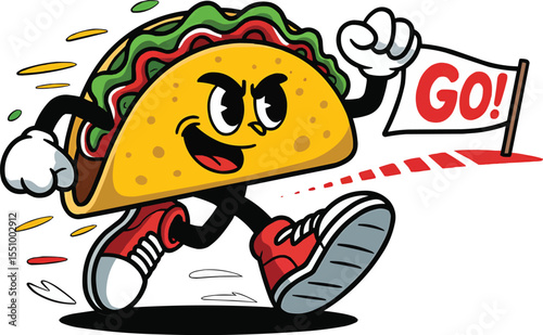 Running Taco Holding Go Flag Vector Illustration,Generative Ai