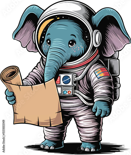 Astronaut Elephant with Space Map Vector Illustration,Generative Ai