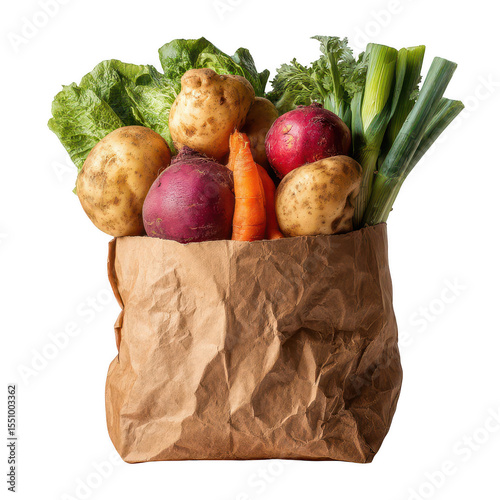 Brown paper bag filled with assorted fresh vegetables (18)