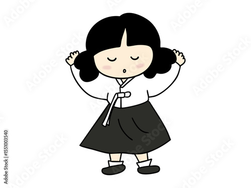 한국 전통의상인 한복을 입은 일러스트