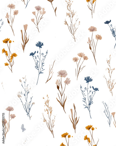 Scattered Wildflowers on Transparent Background, PNG
