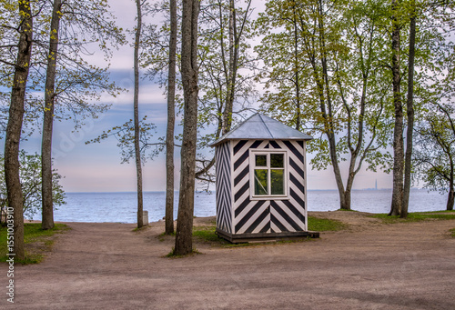 An ancient guardhouse on the shore of the sea bay.