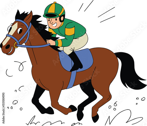 Jockey Riding Racehorse Cartoon Vector Illustration,Generative Ai