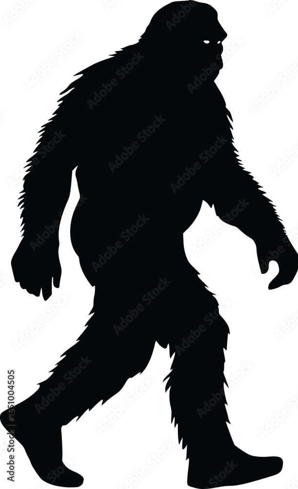 Fototapeta premium Bigfoot Silhouette: Mysterious, Powerful, Walking Ape Creature, Dark, Bold, Vector Illustration.