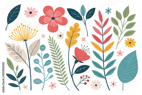 Abstract Botanical Flat Collage – Modern Summer Plant Illustration with Organic Shapes and Nature-Inspired Design – Perfect for Posters, Social Media, Branding, and Wall Art

