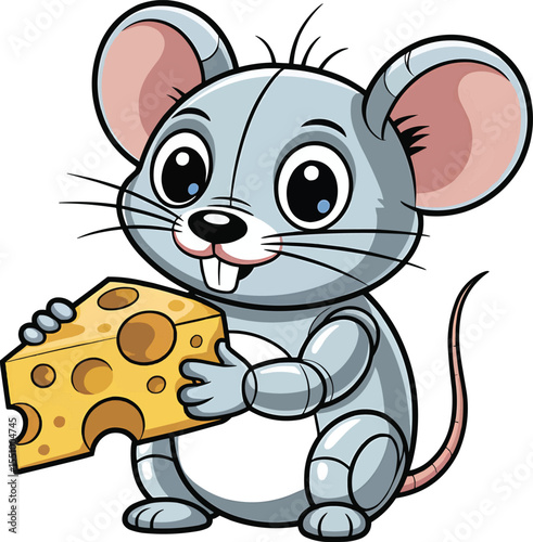 Cute Robot Mouse with Cheese Vector Illustration,Generative Ai
