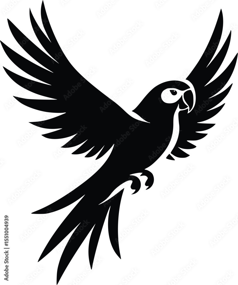 Fototapeta premium Stylized Black Parrot in Flight: Bold, Graphic, Avian Logo Design Element