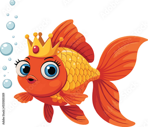 Goldfish queen with crown vector illustration,Generative Ai
