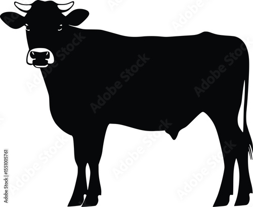 Serene Black Cow Silhouette: Farm Animal Vector Graphic, Simple Elegant Style, Isolated Image.
