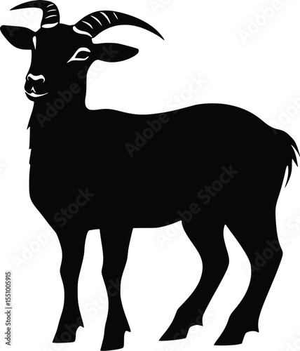 Majestic Goat Silhouette: Elegant, Strong, Farm Animal Vector Illustration, Isolated Graphic.