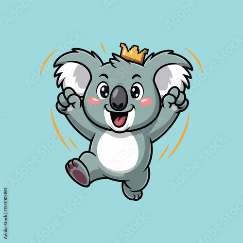 Joyful koala with crown dancing cartoon vector illustration,Generative Ai