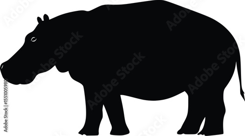 Serene Hippopotamus Silhouette: Elegant, Minimalist, African Wildlife Vector Illustration