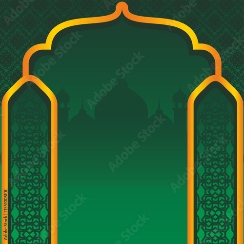 Green Islamic Background with Mosque Silhouette