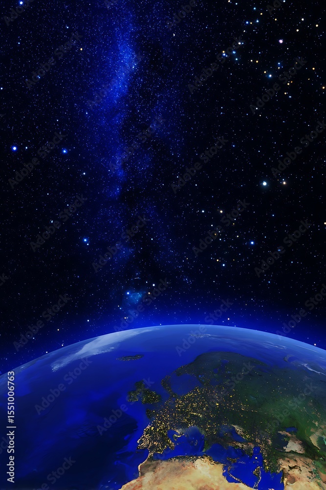 Fototapeta premium Earth's view from space, Milky Way