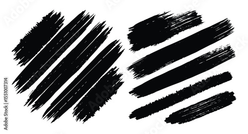 Hand-drawn black ink brush stroke and splash textures for art and design