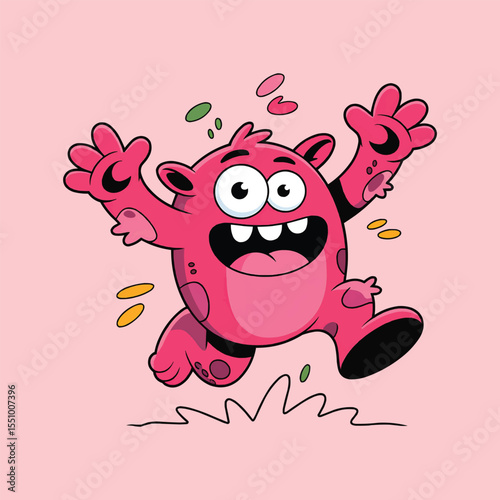 Cute pink monster cartoon mascot vector illustration,Generative Ai