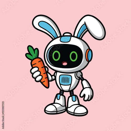 Cute robot bunny holding carrot vector illustration,Generative Ai