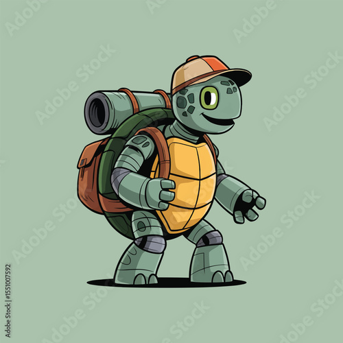 Cartoon robot turtle explorer vector illustration,Generative Ai